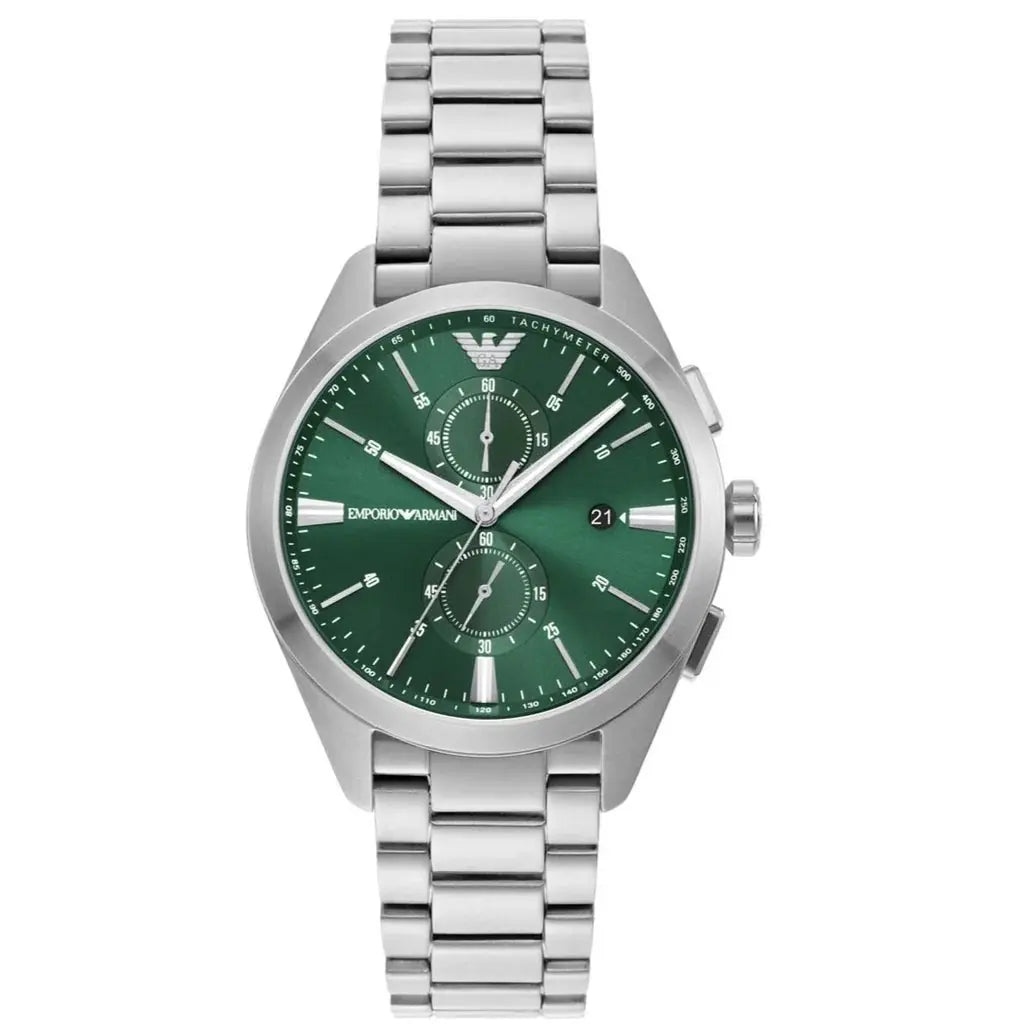Emporio Armani AR11480 Chronograph Green Dial Silver Steel Strap Watch For Men Emporio Armani