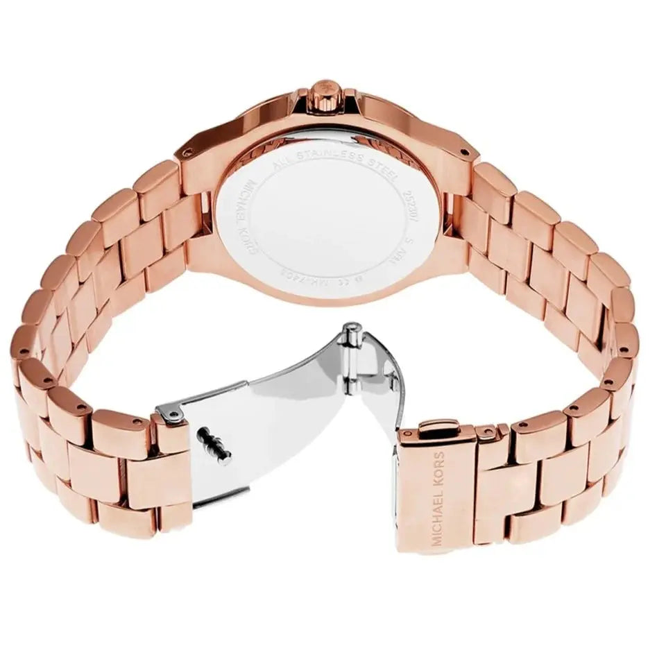 Michael Kors MK7405 Lennox Quartz Rose Gold Dial Rose Gold Steel Strap Watch For Women Michael Kros