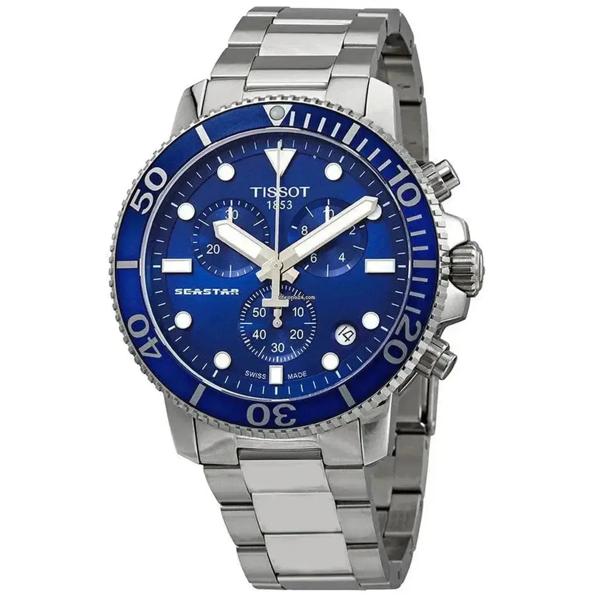 Tissot SeastarT120.417.11.041.00 Chronograph Blue Dial Silver Steel Strap Watch For Men - T120.417.11.041.00 Tissot