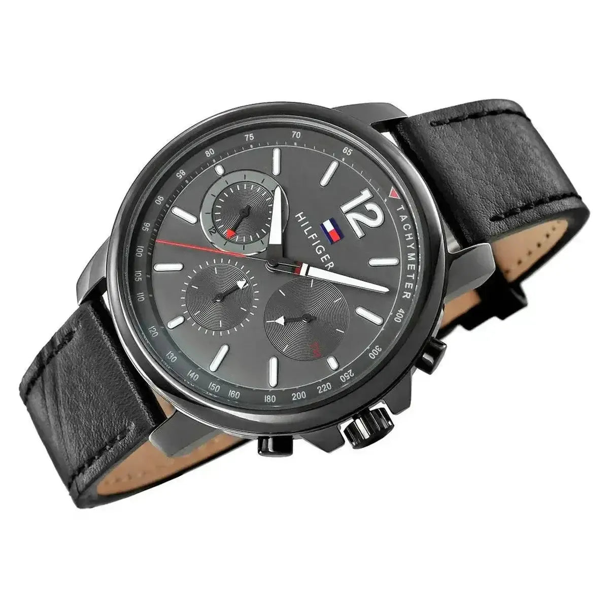 Tommy Hilfiger 1791533 London Chronograph Grey Dial Black Leather Strap Watch for Men Tommy Hilfiger