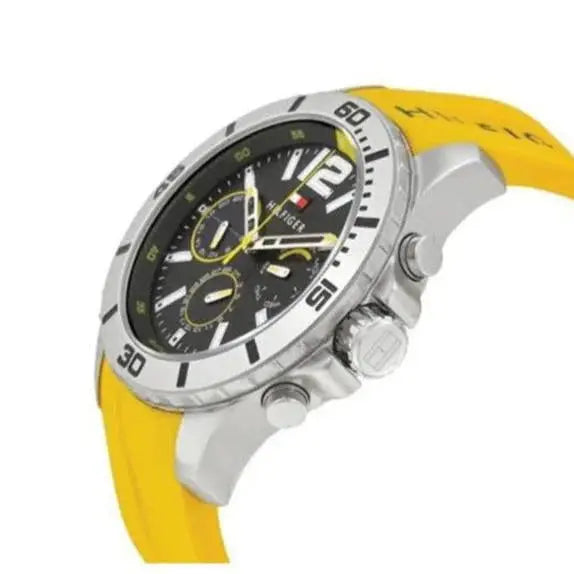 Tommy Hilfiger 1791144 Sports Multifunction Black Dial Yellow Rubber Strap Watch for Men Tommy Hilfiger