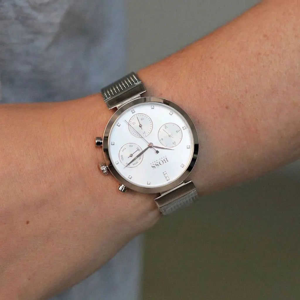 Hugo Boss 1502551 Flawless Silver Dial Silver Mesh Bracelet Watch for Women Hugo Boss