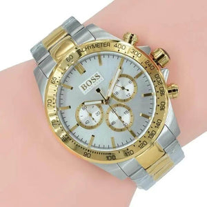 Hugo Boss 1512960 Ikon Chronograph Silver Dial Two Tone Steel Strap Watch for Men Hugo Boss