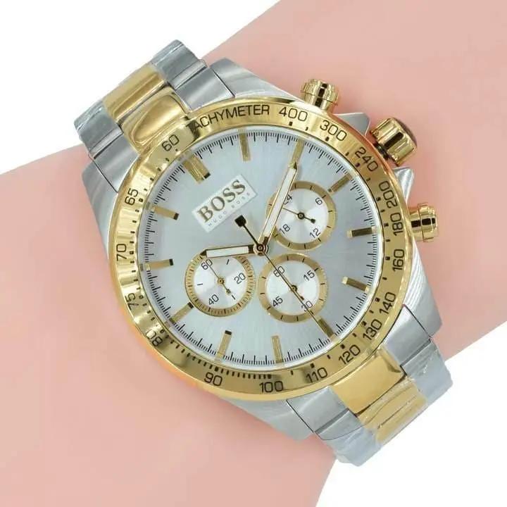 Hugo Boss 1512960 Ikon Chronograph Silver Dial Two Tone Steel Strap Watch for Men Hugo Boss