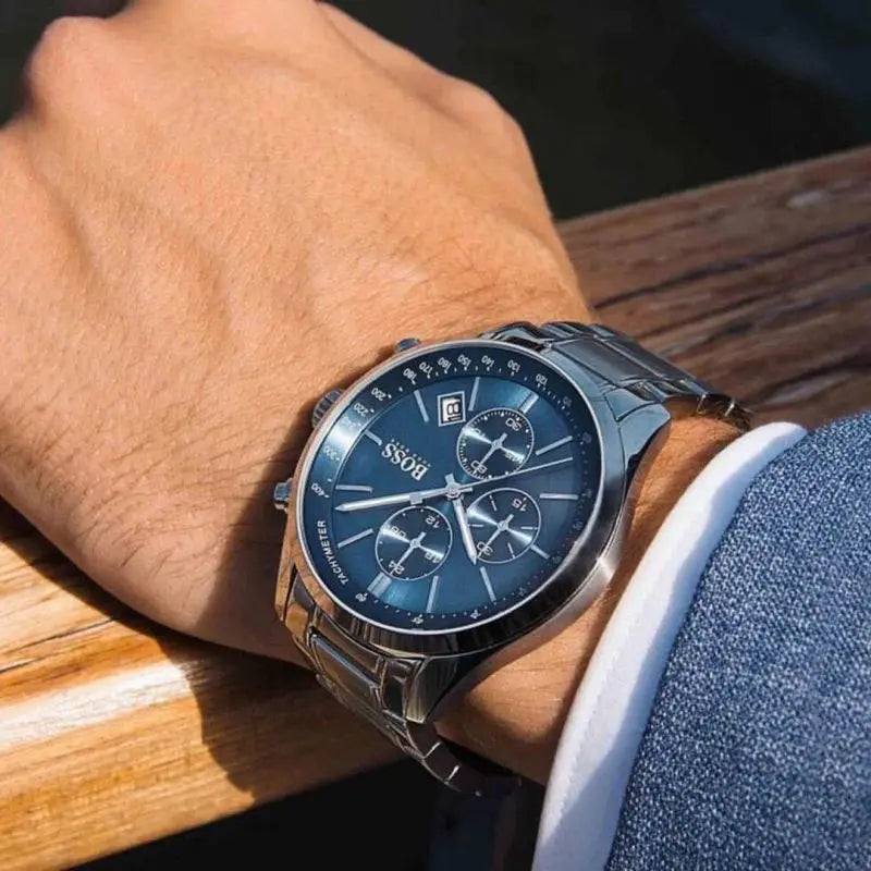 Hugo Boss 1513478 Grand Prix Blue Dial Silver Steel Strap Watch for Men Hugo Boss