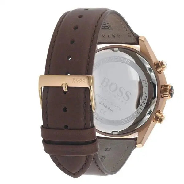 Hugo Boss 1513605 Grand Prix Brown Dial Brown Leather Strap Watch for Men Hugo Boss