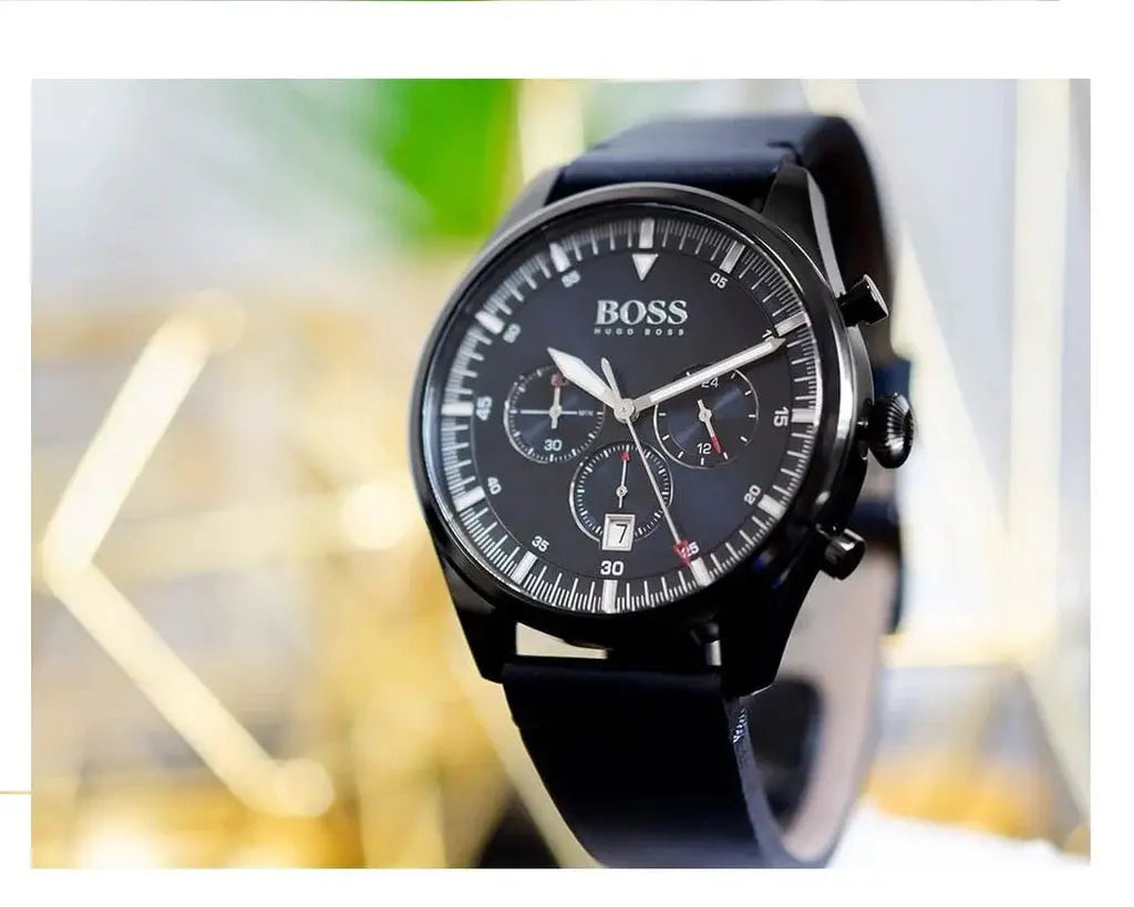 Hugo Boss 1513711 Pioneer Quartz Blue Dial Blue Leather Strap Watch For Men Hugo Boss