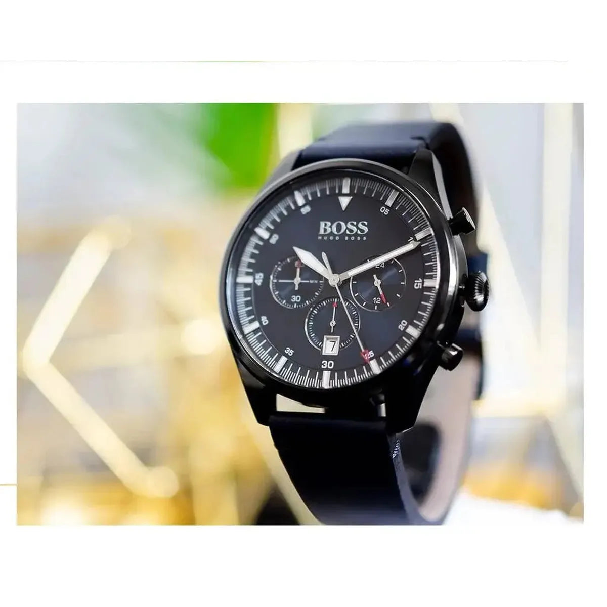 Hugo Boss 1513711 Pioneer Quartz Blue Dial Blue Leather Strap Watch For Men Hugo Boss