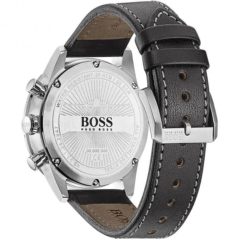 Hugo Boss 1513770 Aero Chronograph Black Dial Black Leather Strap Watch for Men Hugo Boss