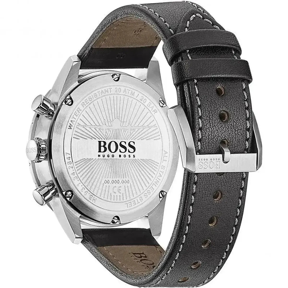 Hugo Boss 1513770 Aero Chronograph Black Dial Black Leather Strap Watch for Men Hugo Boss
