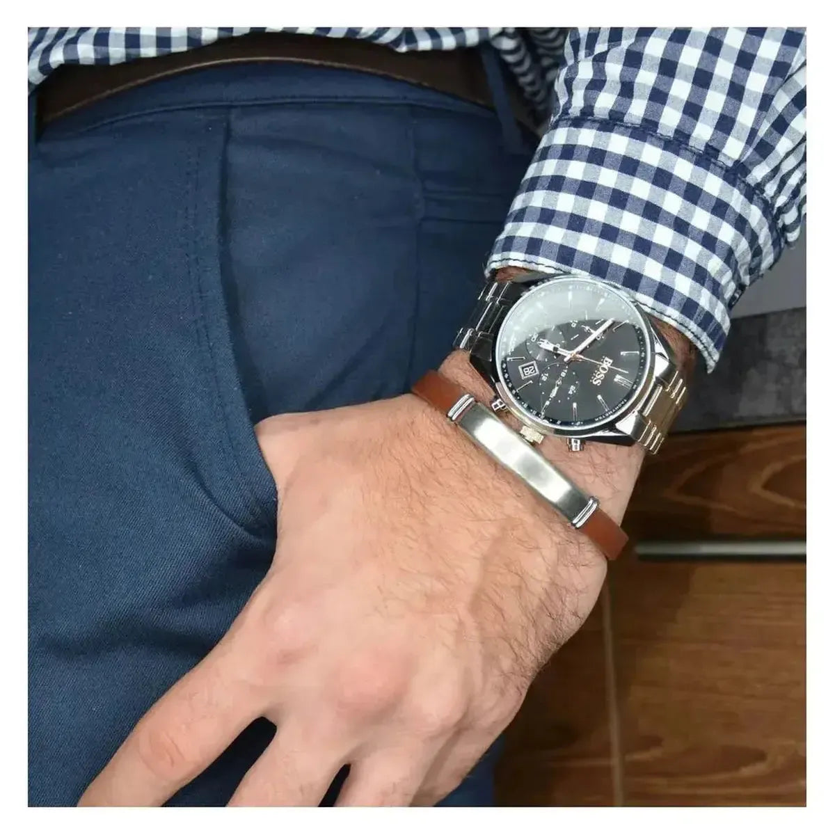 Hugo Boss 1513819 Champion Chronograph Black Dial Two Tone Steel Strap Watch for Men Hugo Boss