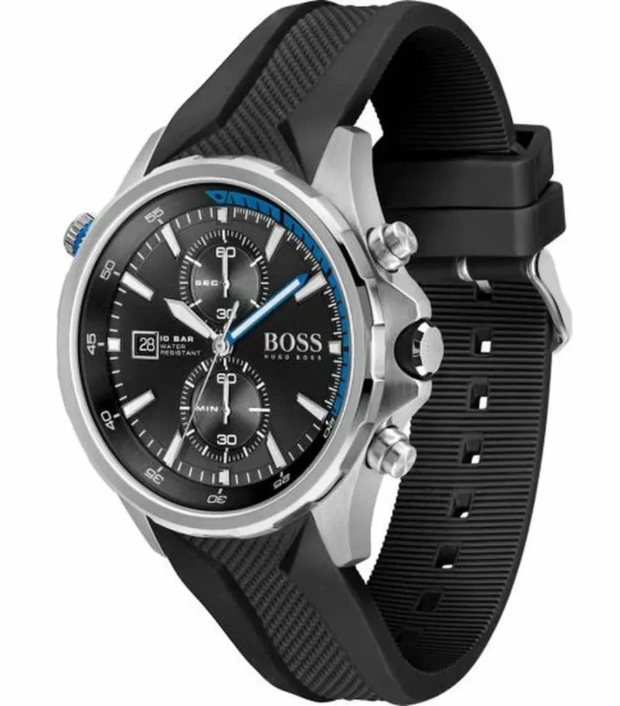 Hugo Boss 1513820 Globetrotter Black Dial Black Silicone Strap Watch for Men Hugo Boss