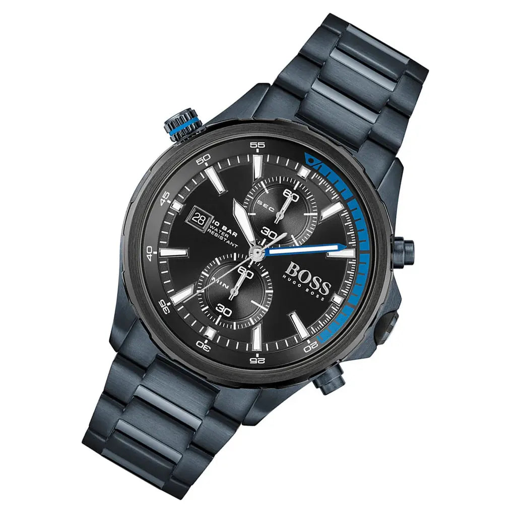 Hugo Boss 1513824 Globetrotter Black Dial Black Steel Strap Watch for Men Hugo Boss