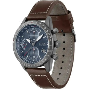 Hugo Boss 1513852 Pilot Edition Blue Dial Brown Leather Strap Watch for Men Hugo Boss