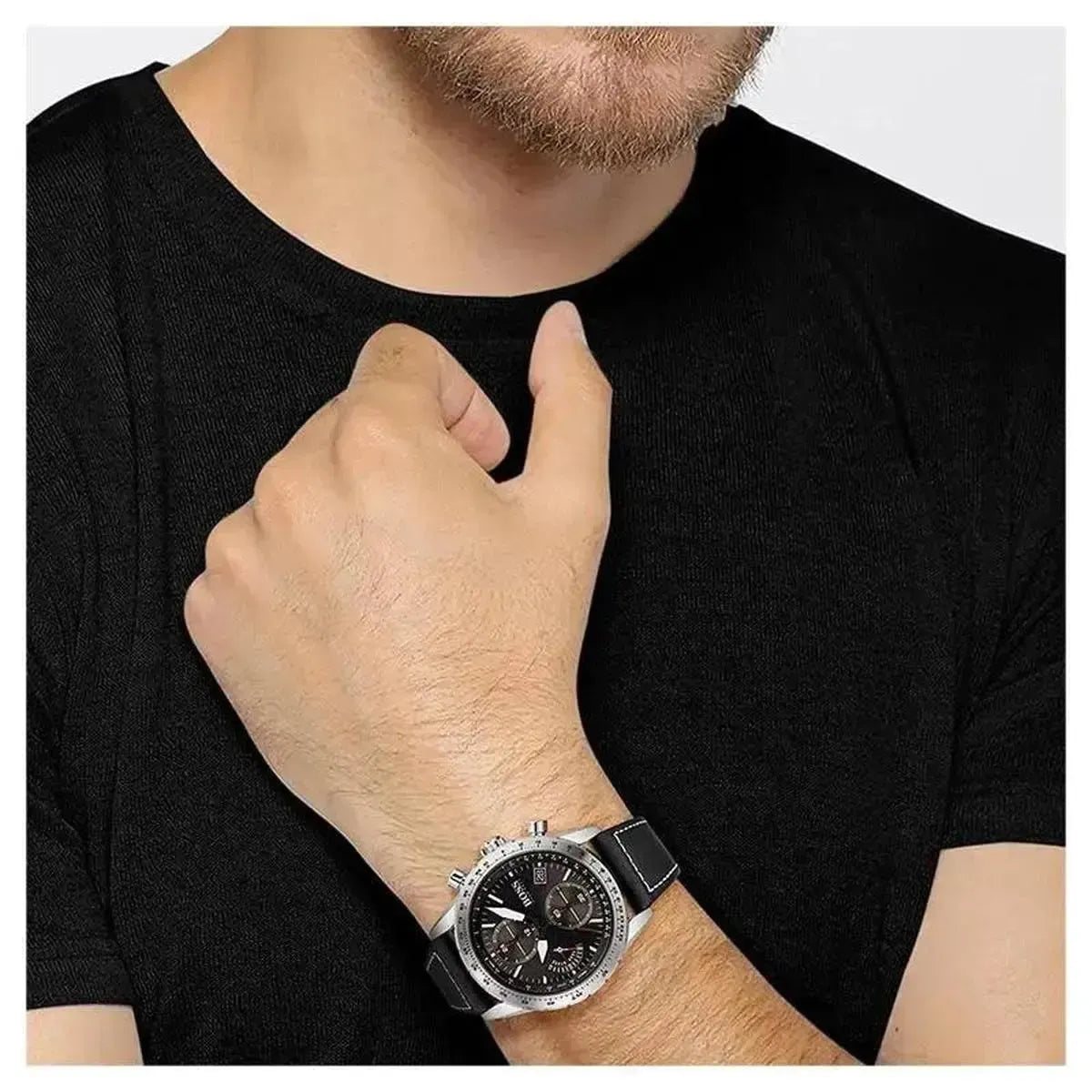 Hugo Boss 1513853 Pilot Edition Black Dial Black Leather Strap Watch for Men Hugo Boss