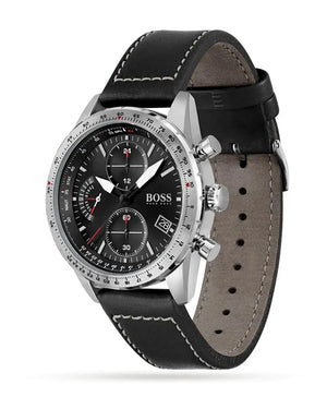 Hugo Boss 1513853 Pilot Edition Black Dial Black Leather Strap Watch for Men Hugo Boss