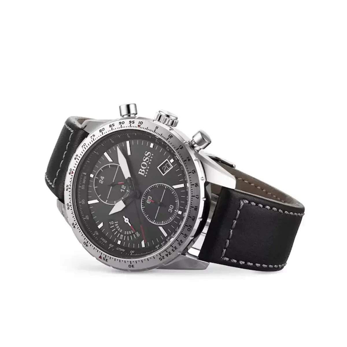 Hugo Boss 1513770 Aero Chronograph Black Dial Black Leather Strap Watch for Men Hugo Boss