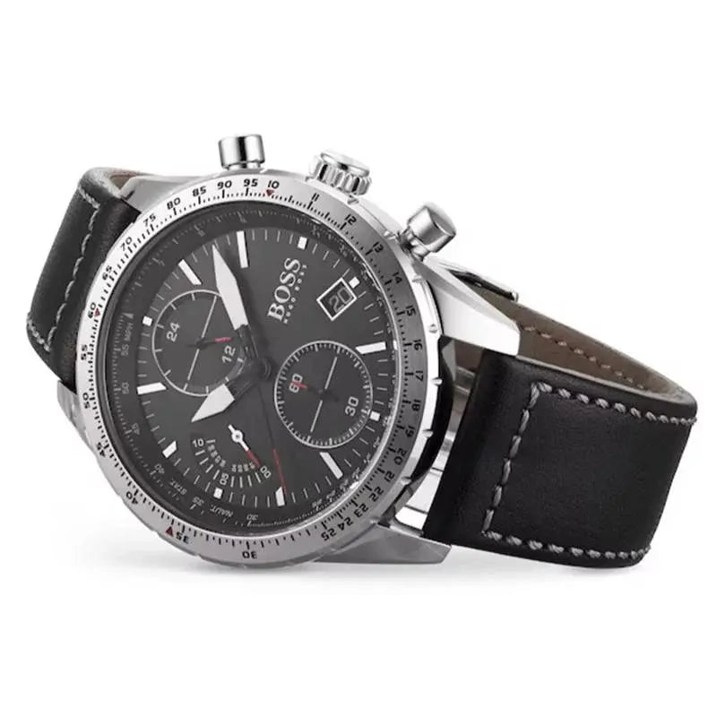 Hugo Boss 1513853 Pilot Edition Black Dial Black Leather Strap Watch for Men Hugo Boss