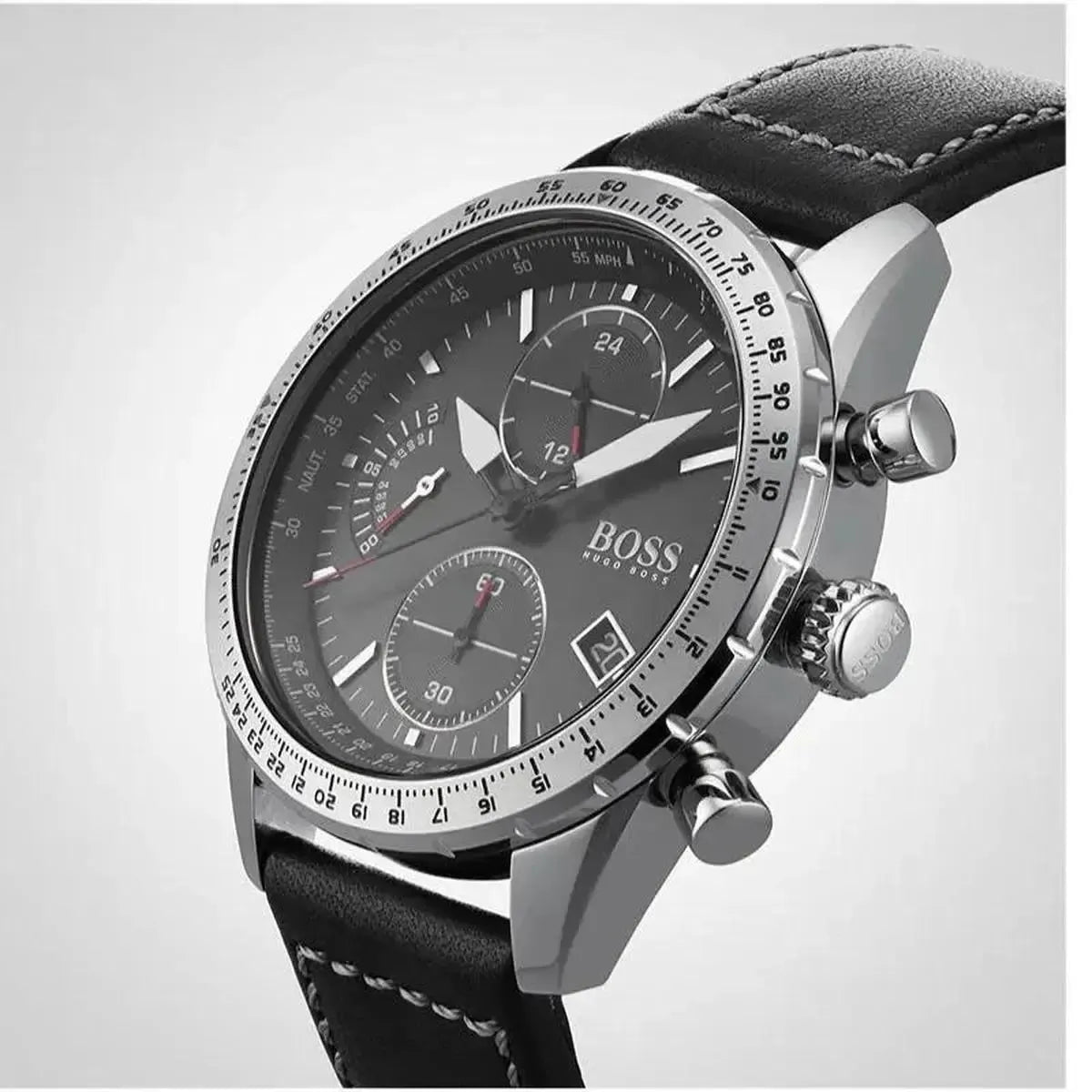 Hugo Boss 1513853 Pilot Edition Black Dial Black Leather Strap Watch for Men Hugo Boss