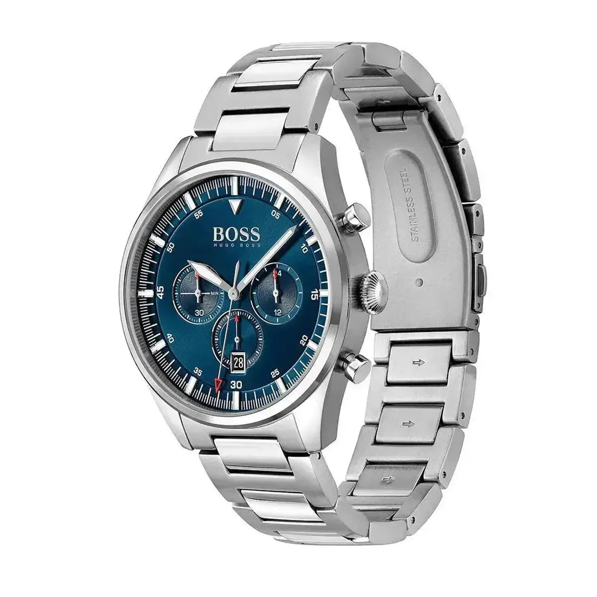 Hugo Boss 1513867 Pioneer Blue Dial Silver Steel Strap Watch for Men Hugo Boss