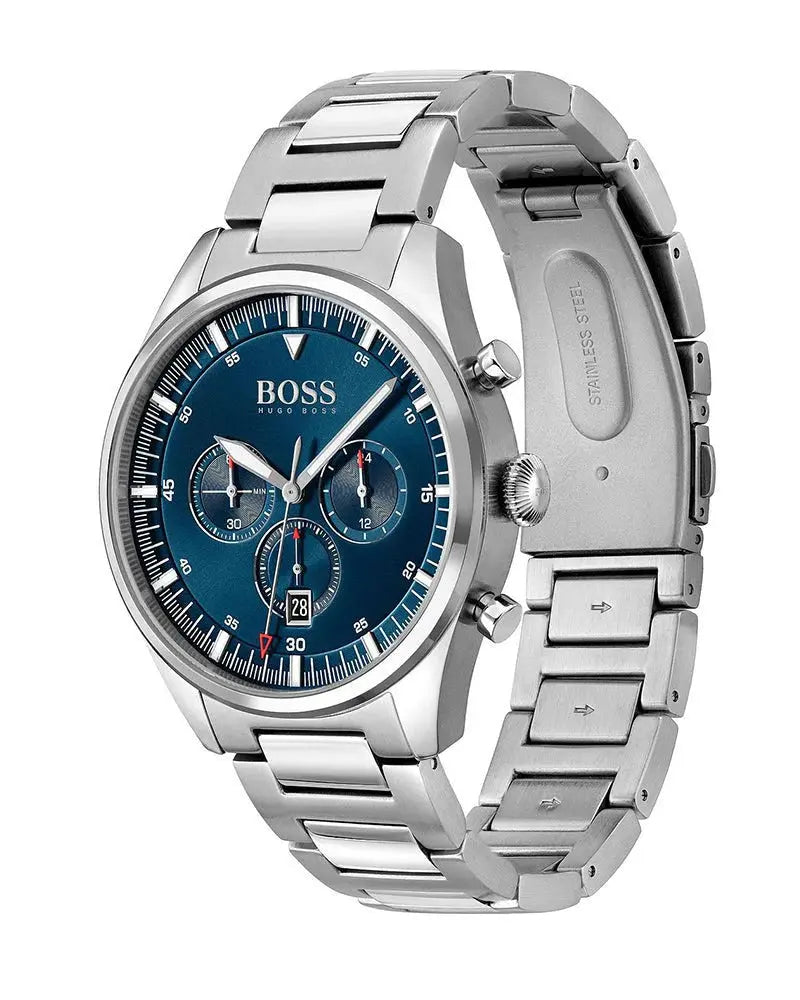 Hugo Boss 1513867 Pioneer Blue Dial Silver Steel Strap Watch for Men Hugo Boss