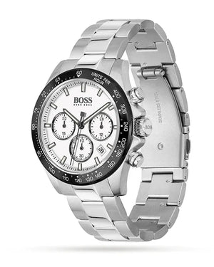 Hugo Boss 1513875 Hero Chronograph White Dial Silver Steel Strap Watch for Men Hugo Boss