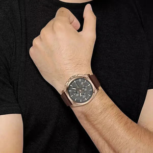 Hugo Boss 1513882 Grandmaster Grey Dial Brown Leather Strap Watch for Men Hugo Boss