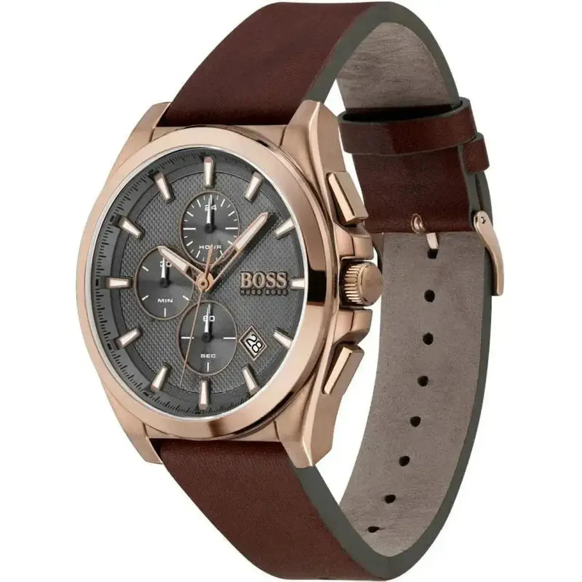 Hugo Boss 1513882 Grandmaster Grey Dial Brown Leather Strap Watch for Men Hugo Boss