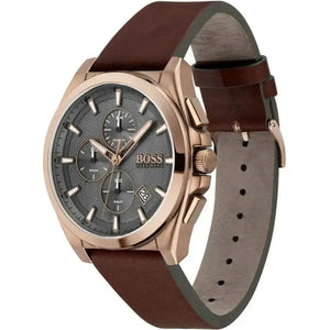 Hugo Boss 1513882 Grandmaster Grey Dial Brown Leather Strap Watch for Men Hugo Boss