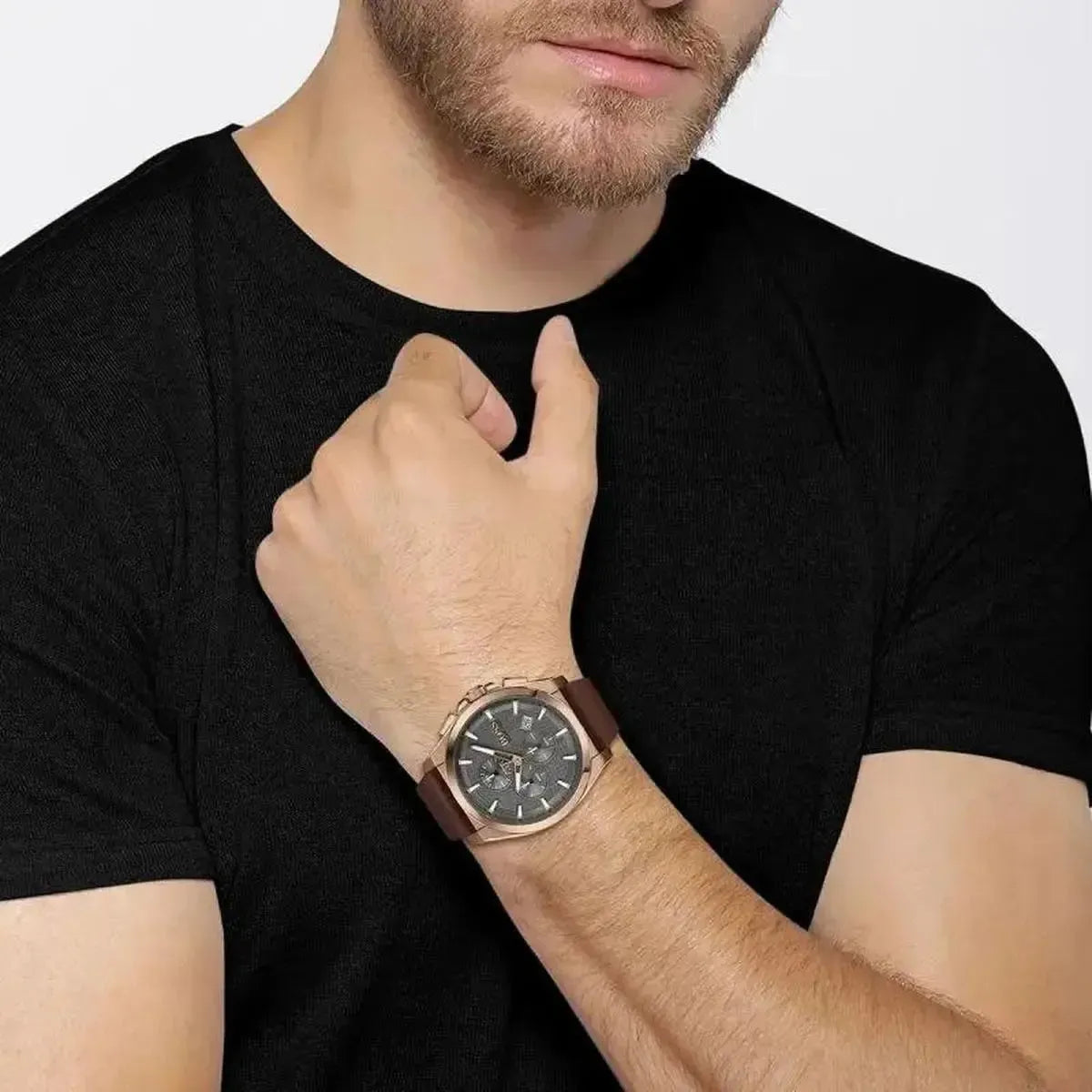 Hugo Boss 1513882 Grandmaster Grey Dial Brown Leather Strap Watch for Men Hugo Boss