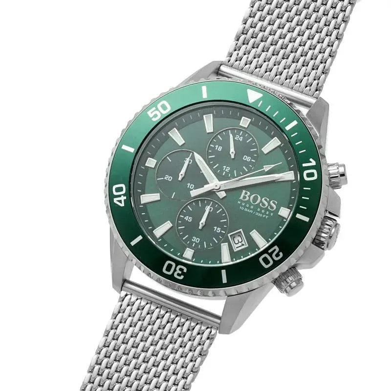 Hugo Boss 1513905 Admiral Green Dial Silver Mesh Bracelet Watch for Men Hugo Boss