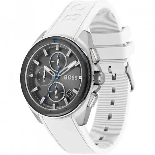 Hugo Boss 1513948 Volane Grey Dial White SIlicone Strap Watch for Men Hugo Boss