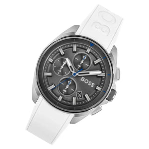 Hugo Boss 1513948 Volane Grey Dial White SIlicone Strap Watch for Men Hugo Boss