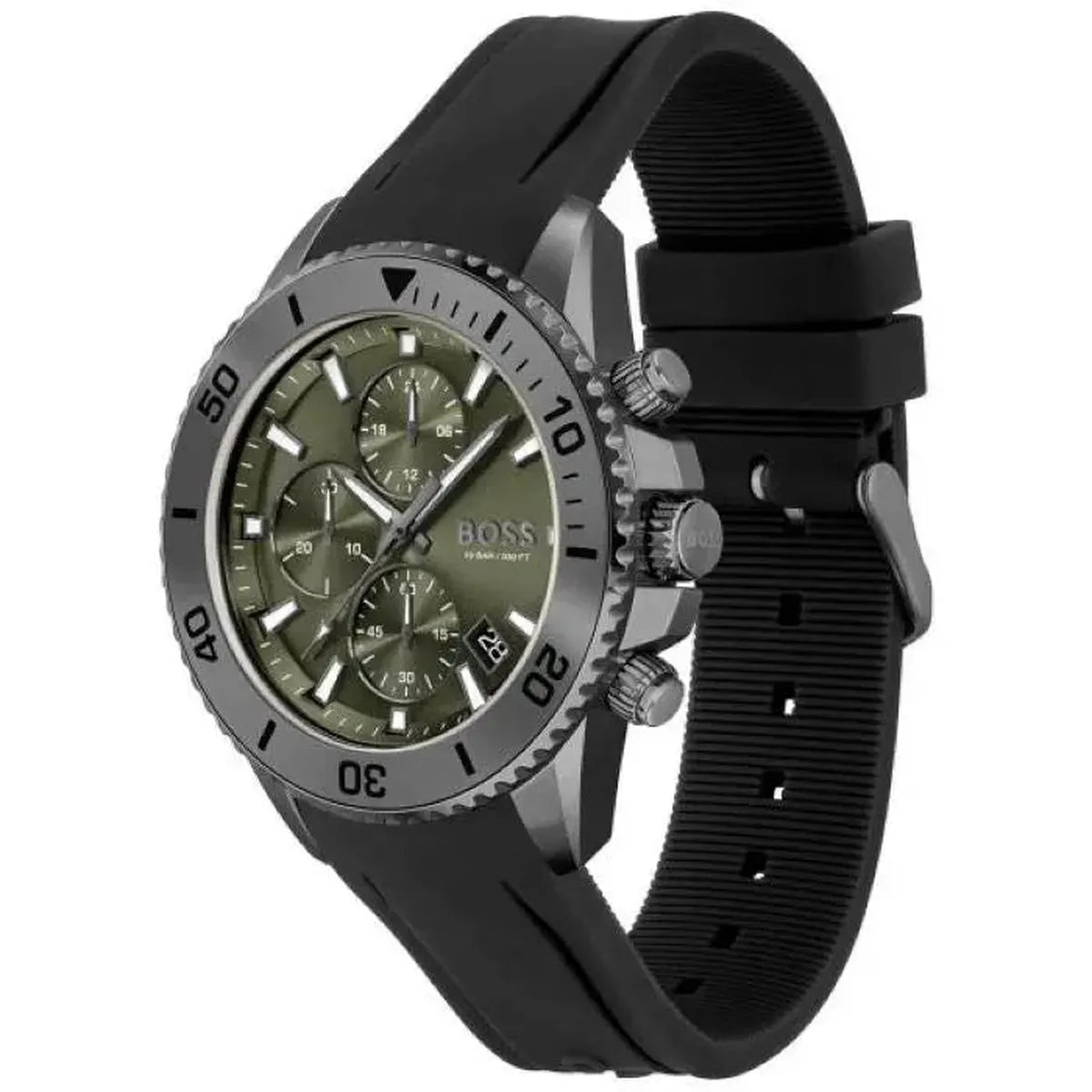 Hugo Boss 1513967 Admiral Green Dial Black Silicon Rubber Strap Watch for Men Hugo Boss