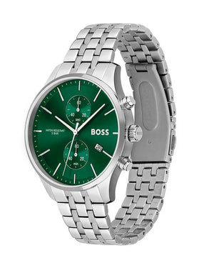 Hugo Boss 1513975 Associate Green Dial Silver Steel Strap Watch for Men Hugo Boss