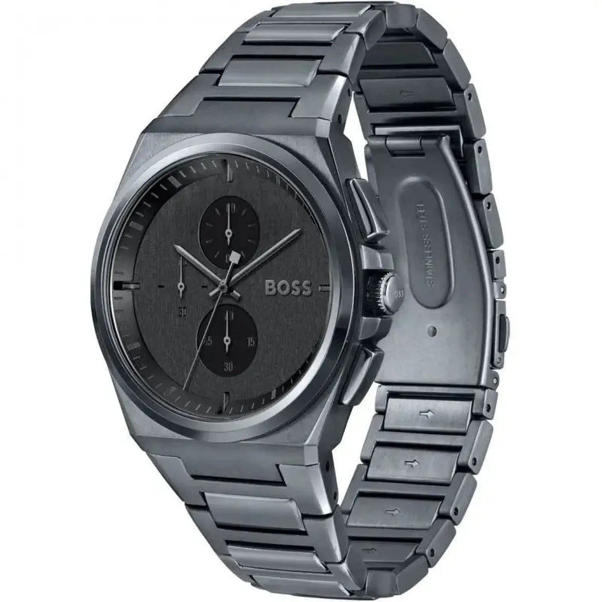 Hugo Boss 1513996 Steer Chronograph Quartz Grey Dial Grey Steel Strap Watch For Men Hugo Boss
