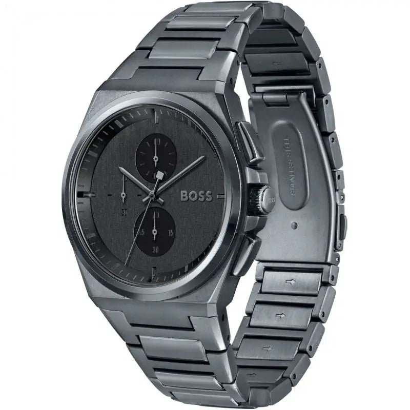 Hugo Boss 1513996 Steer Chronograph Quartz Grey Dial Grey Steel Strap Watch For Men Hugo Boss