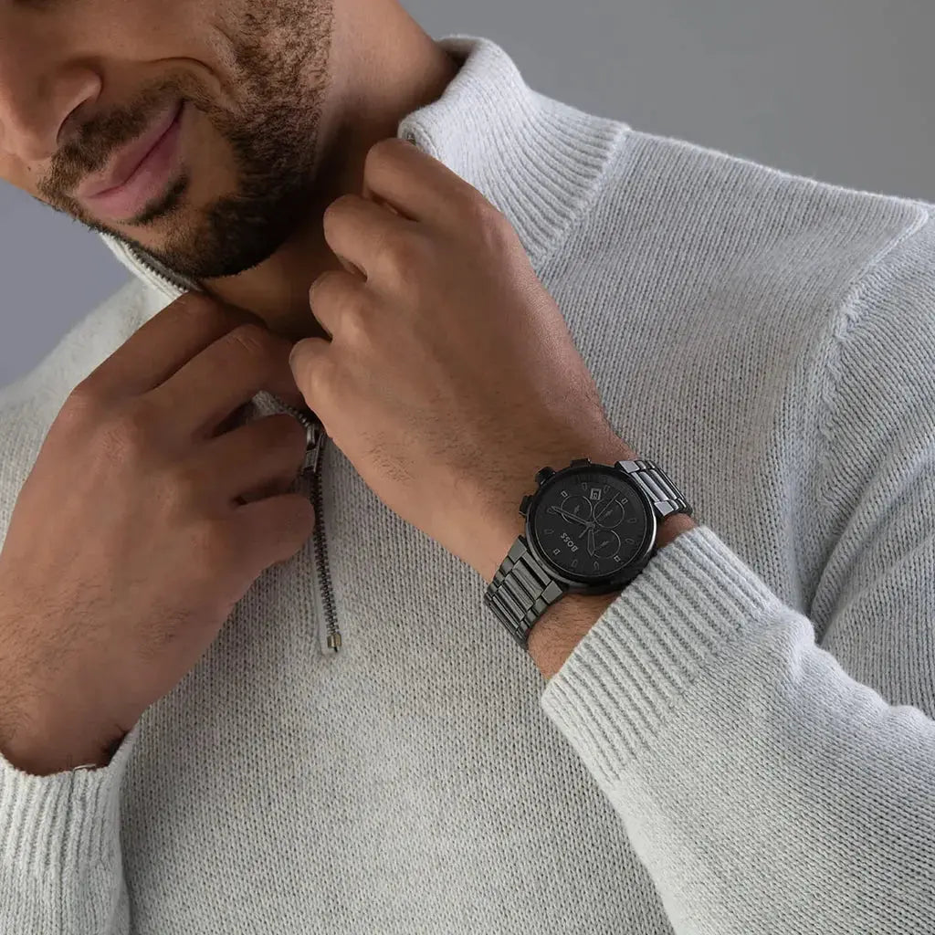 Hugo Boss 1514001 One Chronograph Black Dial Black Steel Strap Watch For Men Hugo Boss