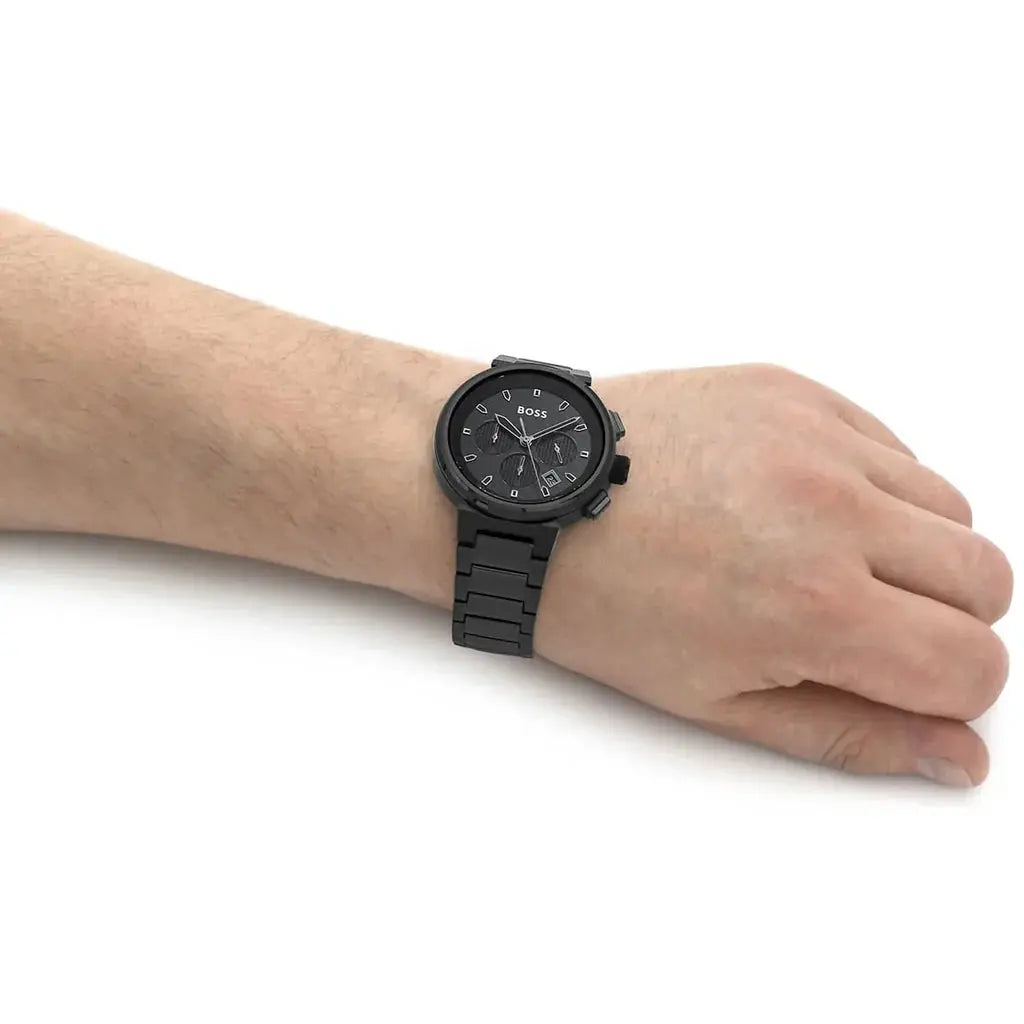 Hugo Boss 1514001 One Chronograph Black Dial Black Steel Strap Watch For Men Hugo Boss