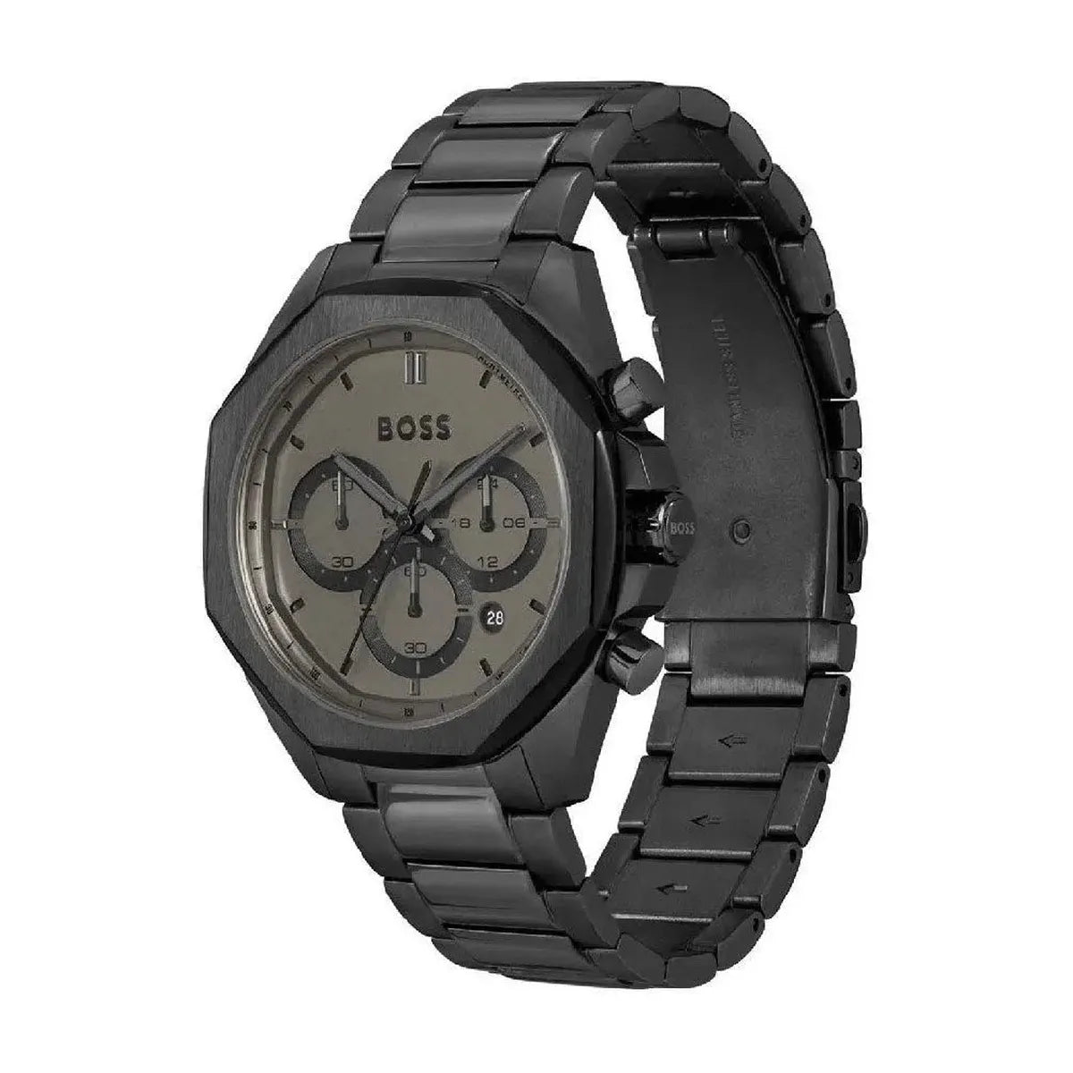 Hugo Boss 1514016 Cloud Chronograph Black Dial Black Steel Strap Watch For Men Hugo Boss