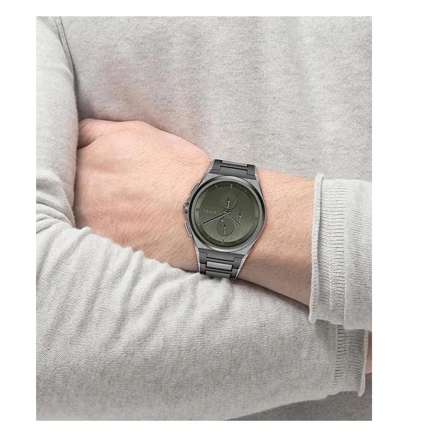 Hugo Boss 1514045 Steer Chronograph Grey Dial Grey Steel Strap Watch For Men Hugo Boss