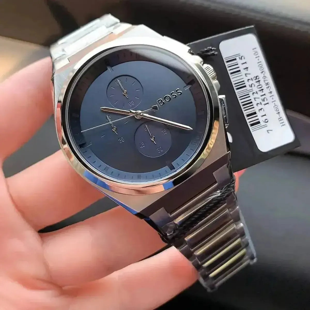 Hugo Boss 1514048 Steer Chronograph Blue Dial Silver Steel Strap Watch For Men Hugo Boss