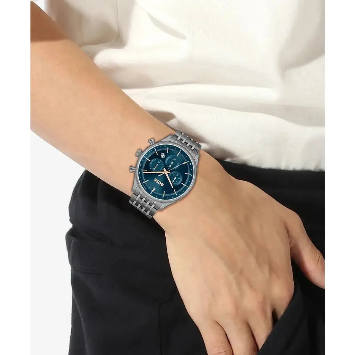 Hugo Boss 1514083 Gregor Chronograph Blue Dial Grey Steel Strap Watch For Men Hugo Boss