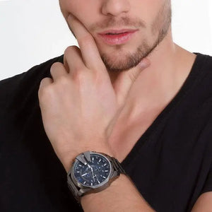 Diesel DZ4329 Mega Chief Chronograph Blue Dial Black Steel Strap Watch For Men Diesel