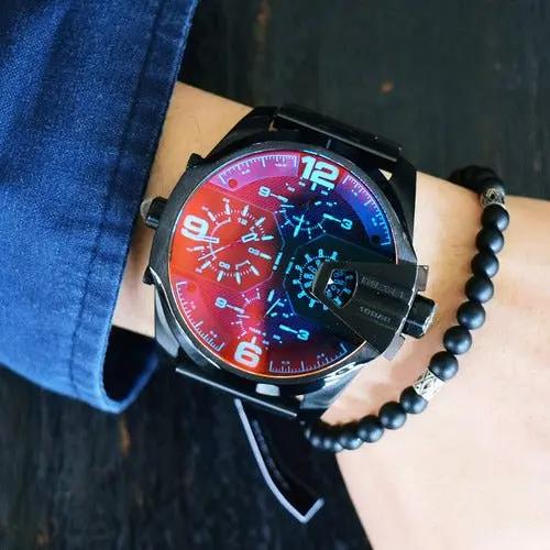 Diesel DZ7373 Uber Chief Chronograph Red Dial Black Steel Strap Watch For Men Diesel