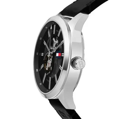 Tommy Hilfiger 1791641 Spencer Skeleton Black Dial Black Leather Strap Watch for Men Tommy Hilfiger