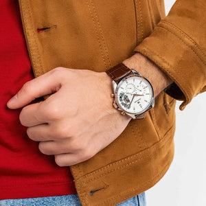Tommy Hilfiger 1710450 Baker Chronograph White Dial Brown Leather Strap Watch For Men Tommy Hilfiger
