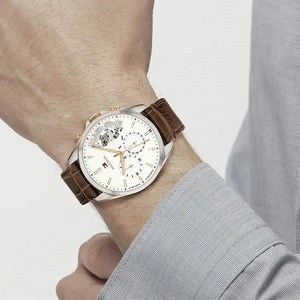 Tommy Hilfiger 1710450 Baker Chronograph White Dial Brown Leather Strap Watch For Men Tommy Hilfiger
