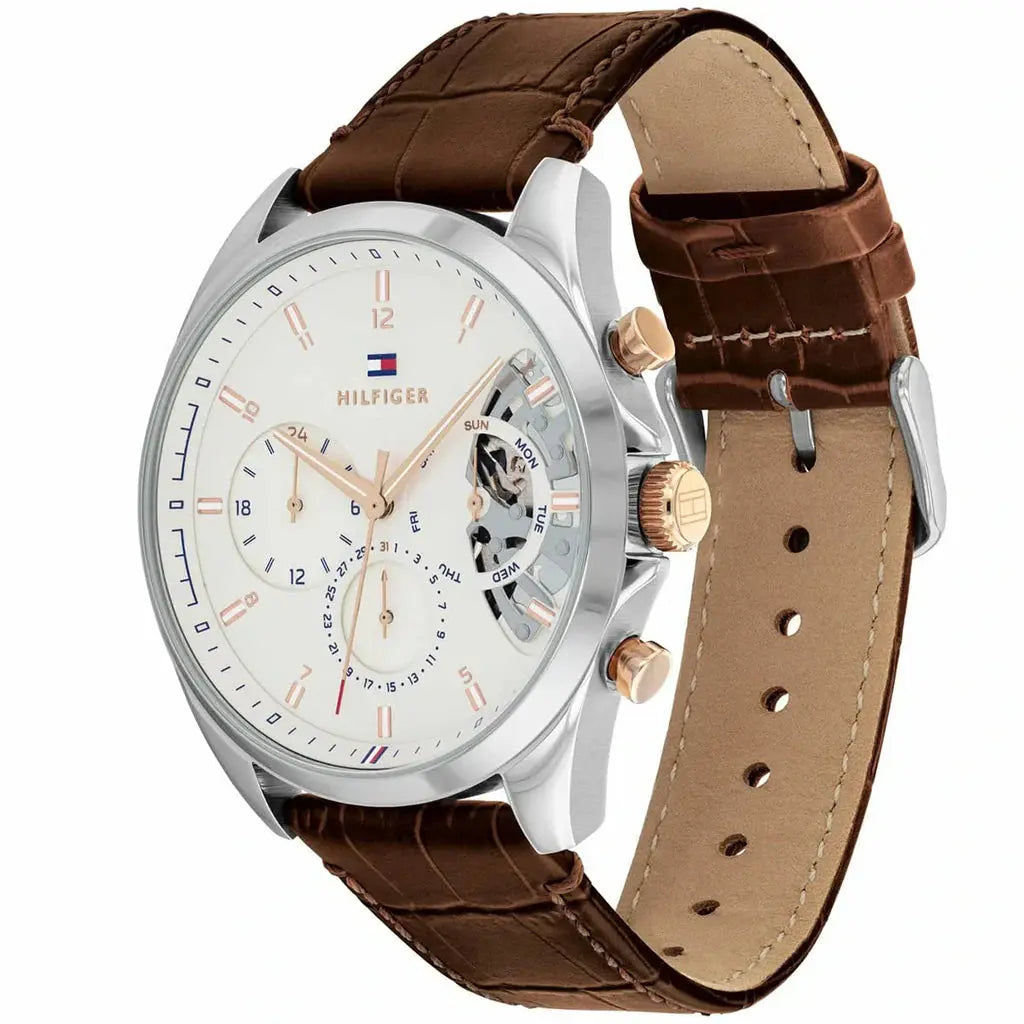 Tommy Hilfiger 1710450 Baker Chronograph White Dial Brown Leather Strap Watch For Men Tommy Hilfiger