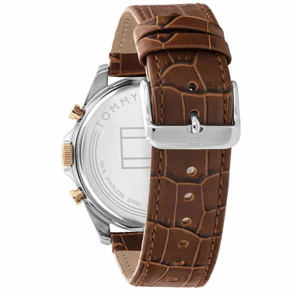 Tommy Hilfiger 1710450 Baker Chronograph White Dial Brown Leather Strap Watch For Men Tommy Hilfiger